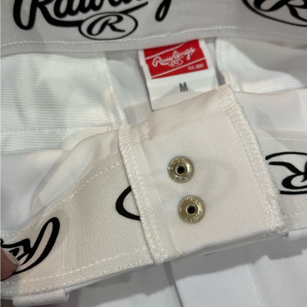 Youth Rawlings White Baseball Pants with Black Logo - Picture 2 of 5